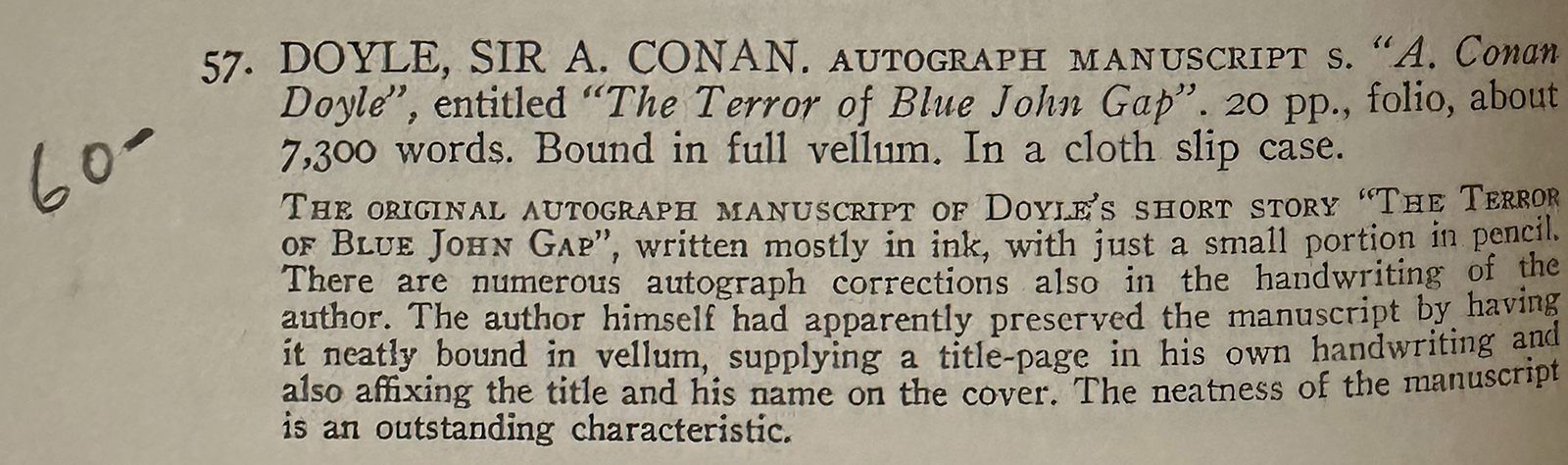 excerpt from auction catalog about The Terror of Blue John Gap